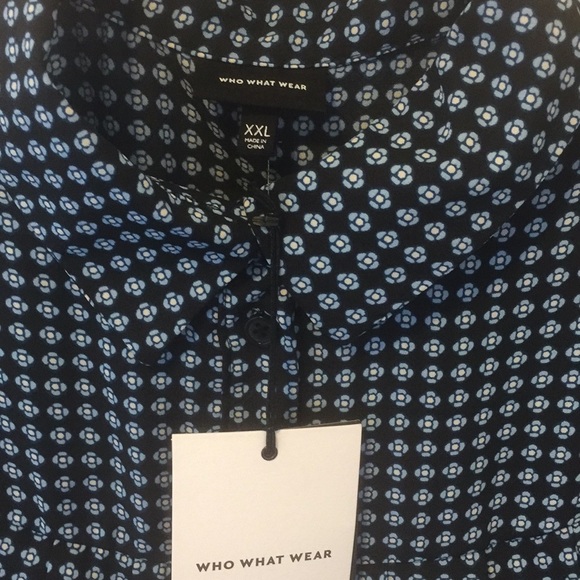 NWT Who What Wear Navy patterned button down XXL - Picture 3 of 9